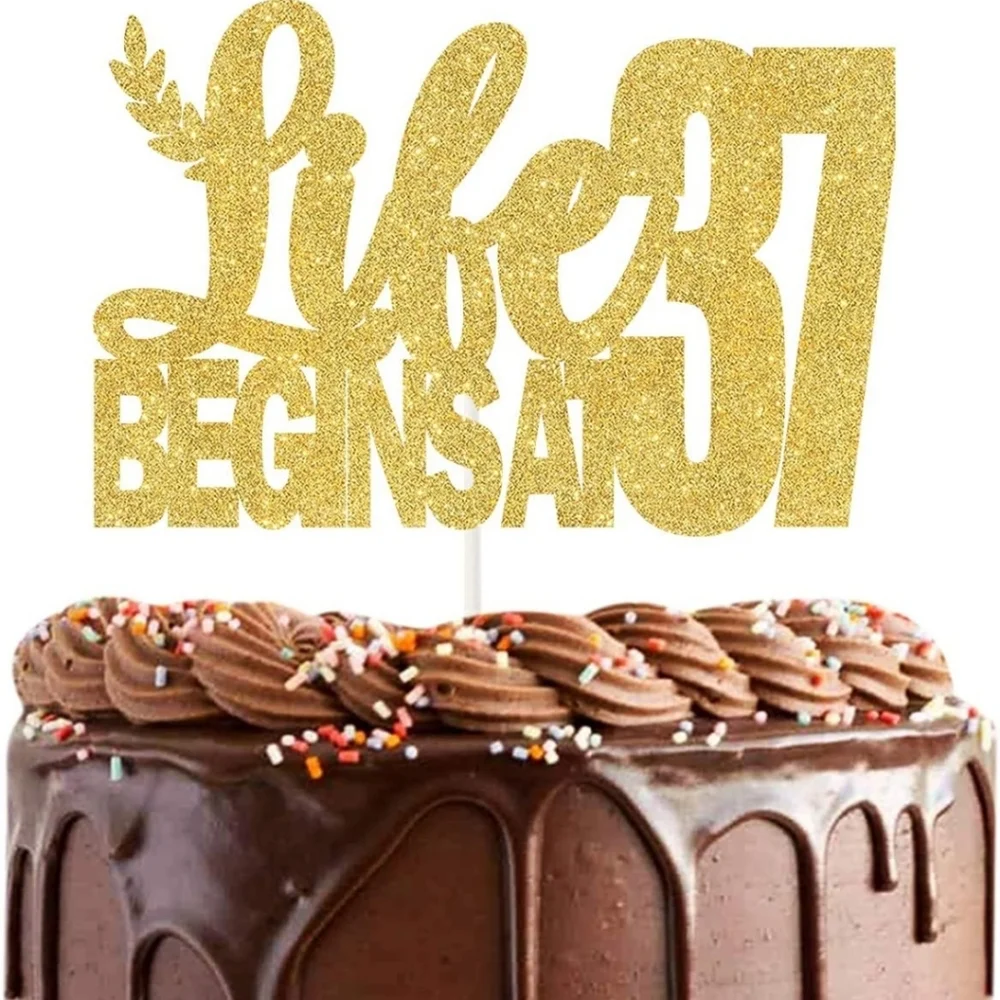 New Gold Glitter Life Begins at 37 Cake Topper 37th Birthday